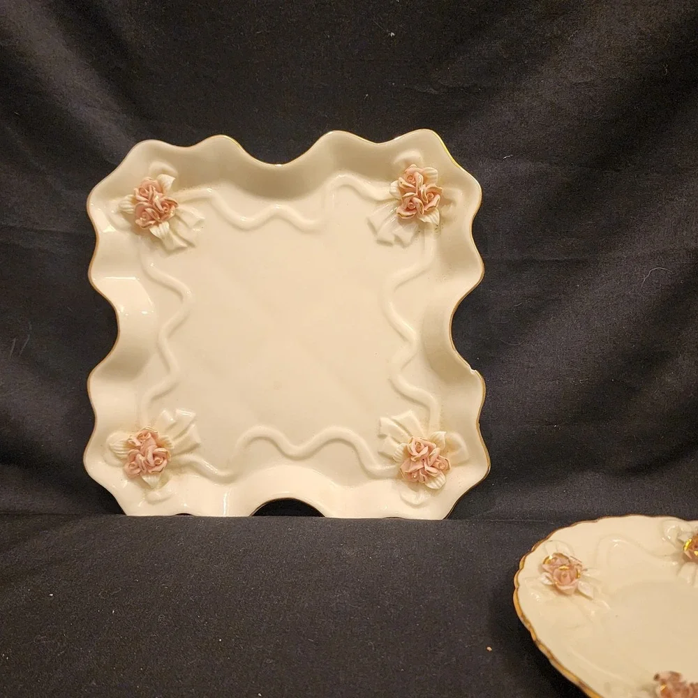 VTG Victorian Porcelain 5‎ Pc Set Pink Rose & Gold Trim Shabby Chic